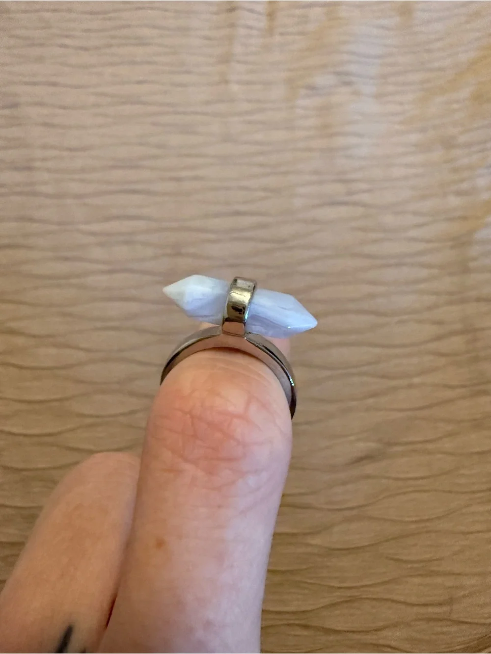 Coach White Pointed Stone Ring with Silver Band